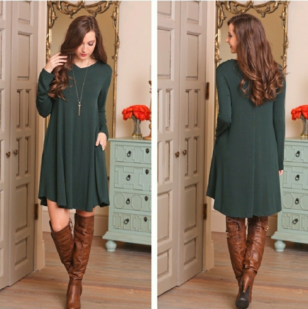 ❣Forest Green V-neck Longsleeve Dress❣ - Picture 3 of 3